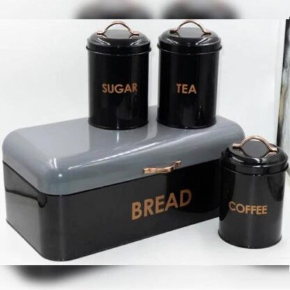 Metal Bread Bin Canisters Set arranged black