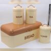 Metal Bread Bin Canisters Set arranged Cream