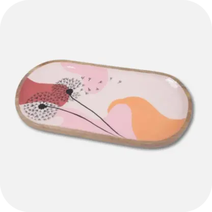 Oval Charcuterie Platter with a dandelion pattern, the primary colours are pink and beige