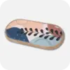 Oval Charcuterie Platter with a leaf pattern, the primary colours are blue, brown dark blue, subtle orange and beige