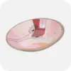 A Round Wooden Decorative Bowl with a dandelion pattern, the primary colours are pink and beige