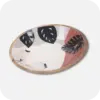 A Round Wooden Decorative Bowl with a poppy pattern, the primary colours are gray, brown charcoal and beige