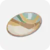 An edge-on view of a Round Wooden Decorative Bowl with a wave pattern, the primary colours are earthy blues, browns and green