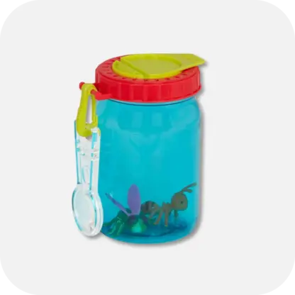 Bug explorer specimen bottle with magnifying glass on hook and captured toy insects