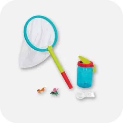 Explorer insect catch net magnifying glass, bottle to hold insects and mock insects