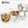 Double walled drinking glasses with various beverages