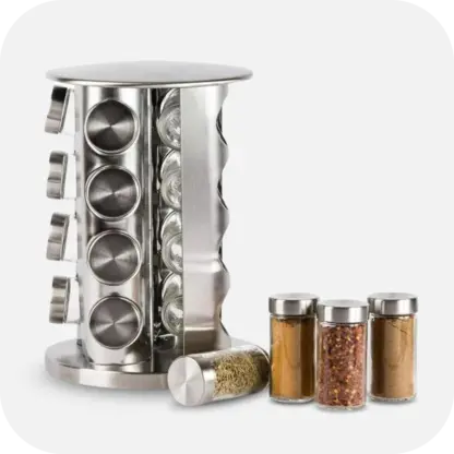 Stainless Steel Spice Rack on display