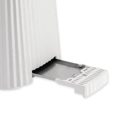 Alessi Plisse Toaster Double Compartment White close-up of the crumb tray