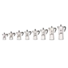 Full range of 8 Bialetti Moka Express Coffee Maker pots arranged from small to large