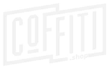 White Coffiti logo in shape of a banner