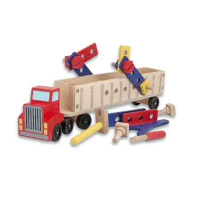 Melissa & Doug Big Rig Building Truck Wooden Play Set with pieces arround truck