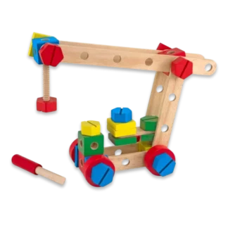 melissa & Doug Wooden construction building set in a box assembled