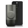 Minipresso GR2 Coffee Maker with mobile phone in background showing the size of the minipresso