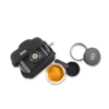 Picopresso Portable Espresso Machine viewed from top showing its component parts with a drawn espresso