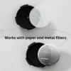 AeroPress flow control filter cap shown with a metal filter and paper filter