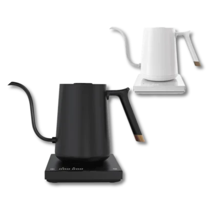 Pour Over Kettle With Digital Temperature Control Black and White versions side on view.