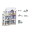 Wooden Doll's House viewed from the left front showing the elevator. Detail of the furniture to the right of the Wooden Doll's House.