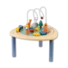 Wooden Activity Table from front with all the activities on display