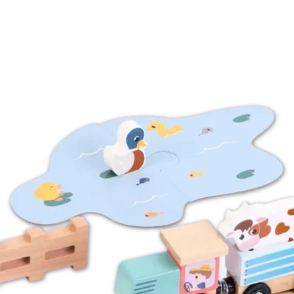 Farm Wooden Train Set Jig Saw puzzle pond with Duck and chicks