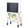 Wooden Kitchen Playset viewed from back with world map and black board