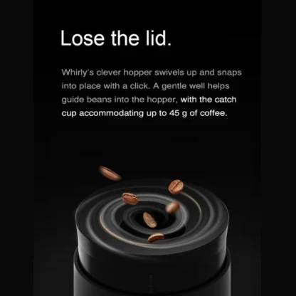 Whirly 01S Portable Electric Coffee Grinder showing its clever hopper