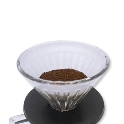 High Front View of Wetted Timemore Cone Shaped Pour Over Filter Paper
