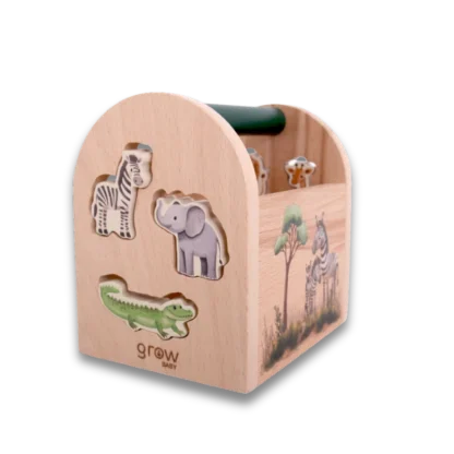 On Safari Shape Sorter Toy with all pieces in place