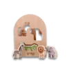 On Safari Shape Sorter Toy with Zebra, Lion, Elephant and Crocodile pieces in foreground