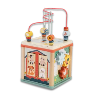 Zookabee Farm Wooden Activity Cube view of flipping tiles and gears