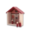 Daisy House Play Set showing wooden toy house with two pegs out side