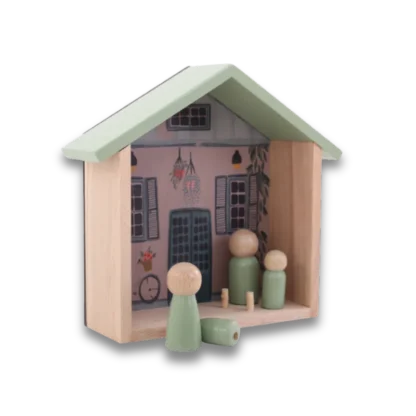 Fynbos House Play Set with two peg dolls in the foreground