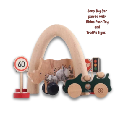 Jeep Wooden Toy Push Car with more On Safari toys
