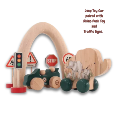 Jeep Wooden Toy Push Car with more On Safari toys