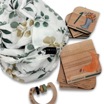 Luxury Baby Gift Set Little Greyton - swaddle milestone disks and rattle