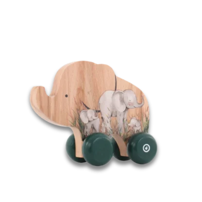 Wooden Elephant Push Toy oblique view from left front