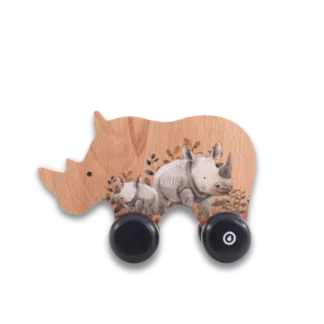Wooden Rhino Push Toy left side view