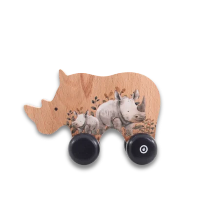 Wooden Rhino Push Toy left side view
