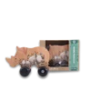 Wooden Rhino Push Toy viewed together with packaging