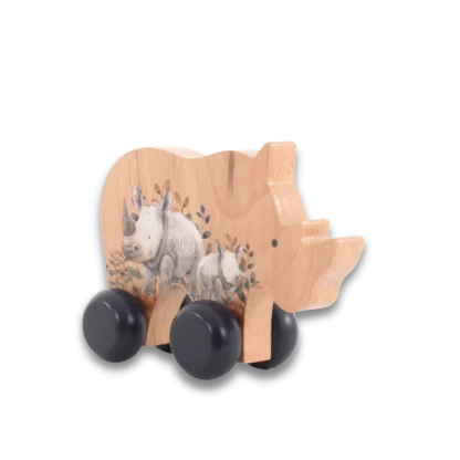 Wooden Rhino Push Toy oblique right front view