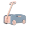 Wooden Toy Push and Pull Wagon Blue with boom in upright position