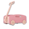 Wooden Toy Push and Pull Wagon Pink with boom in the upright position