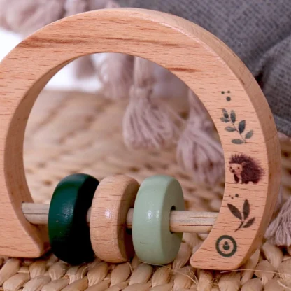 Themed Wooden Baby Rattle - On Safari close-up